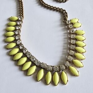 J. Crew necklace statement yellow clear rhinestones antiqued gold tone